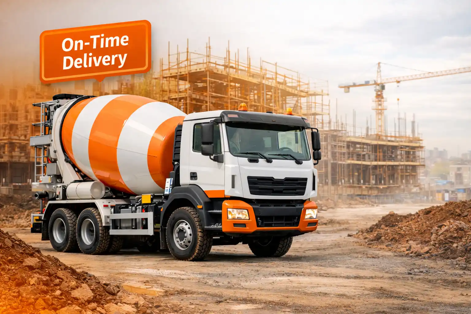 Transit Mixer Truck Delivering Ready Mix Concrete